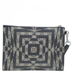 Pre Owned Gucci Beige/Black GG Coated Canvas Caleido Strap Pouch