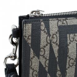 Pre Owned Gucci Beige/Black GG Coated Canvas Caleido Strap Pouch