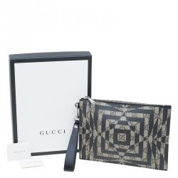 Pre Owned Gucci Beige/Black GG Coated Canvas Caleido Strap Pouch