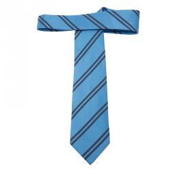 Pre Owned Hermes Blue Striped Silk Tie