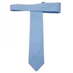 مملوكة مسبقًا Hermes Blue Woven H Logo Silk Tie