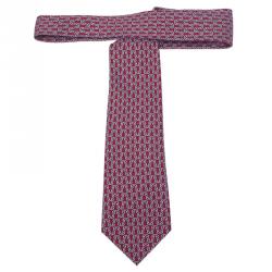 Pre Owned ربطة عنق هيرمس حرير أحمر مطبوع