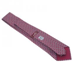 Pre Owned ربطة عنق هيرمس حرير أحمر مطبوع