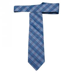 Pre Owned Hermes Blue Silk Check Tie