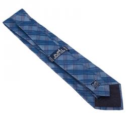 Pre Owned Hermes Blue Silk Check Tie