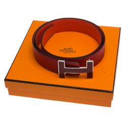 Pre Owned Hermes Red Leather H Logo Constance Reversible Belt 80 CM 