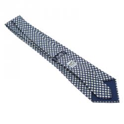 Pre Owned Hermes Blue & White Dot Printed Silk Tie