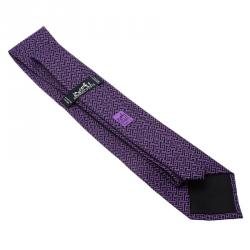 Pre Owned Hermes Purple & Black H Printed Silk Tie