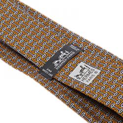 Pre Owned Hermes Orange & Grey Horsebit Printed Silk Tie