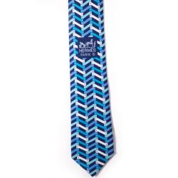 Pre Owned Hermes Blue Printed Silk Tie