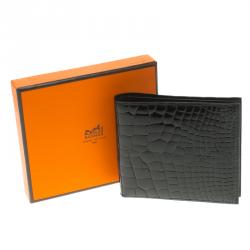 Hermes Black Alligator Bi Fold Wallet