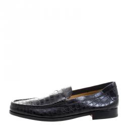 Hermes Black Alligator Leather Loafers Size 44