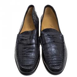 Hermes Black Alligator Leather Loafers Size 44