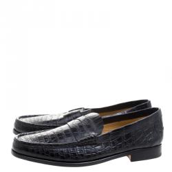 Hermes Black Alligator Leather Loafers Size 44