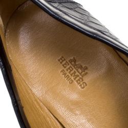 Hermes Black Alligator Leather Loafers Size 44