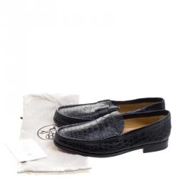 Hermes Black Alligator Leather Loafers Size 44