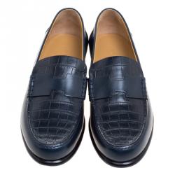 Hermes Dark Blue Alligator Leather Loafers Size 44