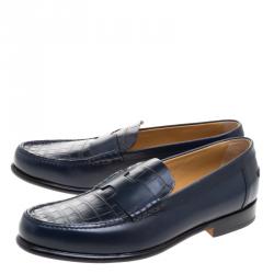 Hermes Dark Blue Alligator Leather Loafers Size 44