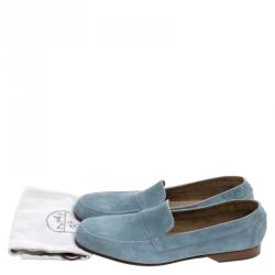 Hermes Slate Blue Suede Keep Moccasins Size 43