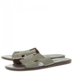 Hermes Grey Lizard Izmir Sandals Size 44