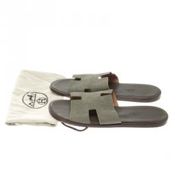 Hermes Grey Lizard Izmir Sandals Size 44