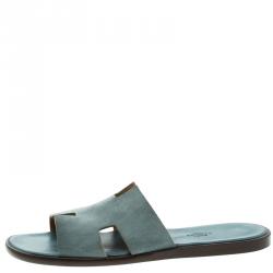 Hermes Teal Suede Izmir Sandals Size 44