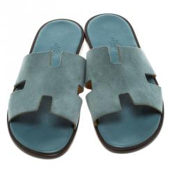 Hermes Teal Suede Izmir Sandals Size 44