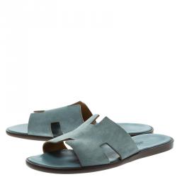 Hermes Teal Suede Izmir Sandals Size 44