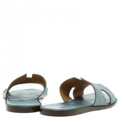 Hermes Teal Suede Izmir Sandals Size 44