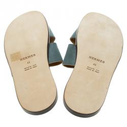 Hermes Teal Suede Izmir Sandals Size 44