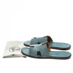 Hermes Teal Suede Izmir Sandals Size 44