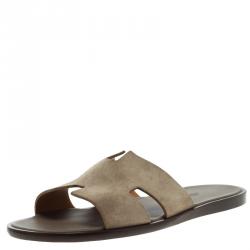 Hermes Light Brown Suede Izmir Sandals Size 43.5