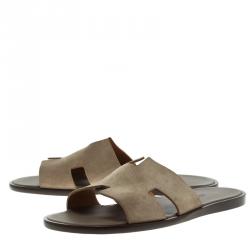Hermes Light Brown Suede Izmir Sandals Size 43.5