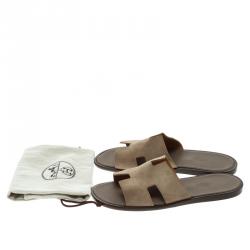 Hermes Light Brown Suede Izmir Sandals Size 43.5