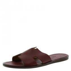 Hermes Maroon Leather Izmir Sandals Size 43.5