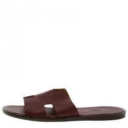 Hermes Maroon Leather Izmir Sandals Size 43.5