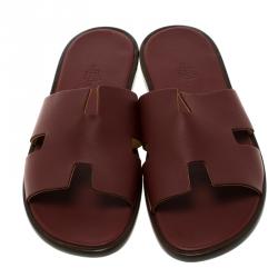 Hermes Maroon Leather Izmir Sandals Size 43.5