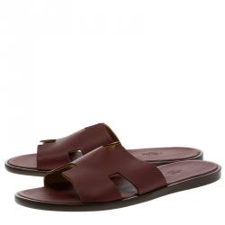 Hermes Maroon Leather Izmir Sandals Size 43.5