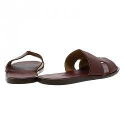 Hermes Maroon Leather Izmir Sandals Size 43.5