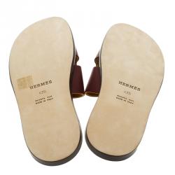 Hermes Maroon Leather Izmir Sandals Size 43.5