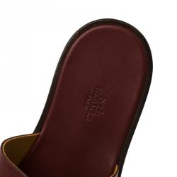 Hermes Maroon Leather Izmir Sandals Size 43.5