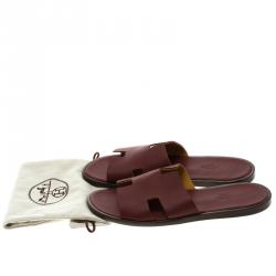 Hermes Maroon Leather Izmir Sandals Size 43.5