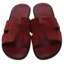 Hermes Maroon Suede Izmir Sandals Size 44