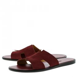 Hermes Maroon Suede Izmir Sandals Size 44