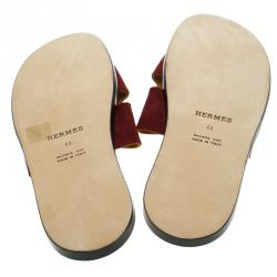 Hermes Maroon Suede Izmir Sandals Size 44