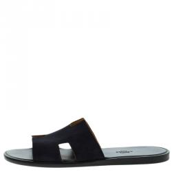 Hermes Navy Blue Suede Izmir Sandals Size 44