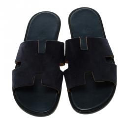 Hermes Navy Blue Suede Izmir Sandals Size 44