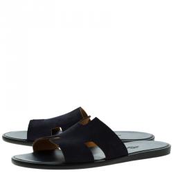 Hermes Navy Blue Suede Izmir Sandals Size 44