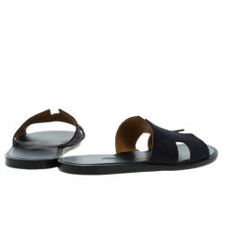 Hermes Navy Blue Suede Izmir Sandals Size 44