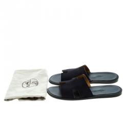 Hermes Navy Blue Suede Izmir Sandals Size 44
